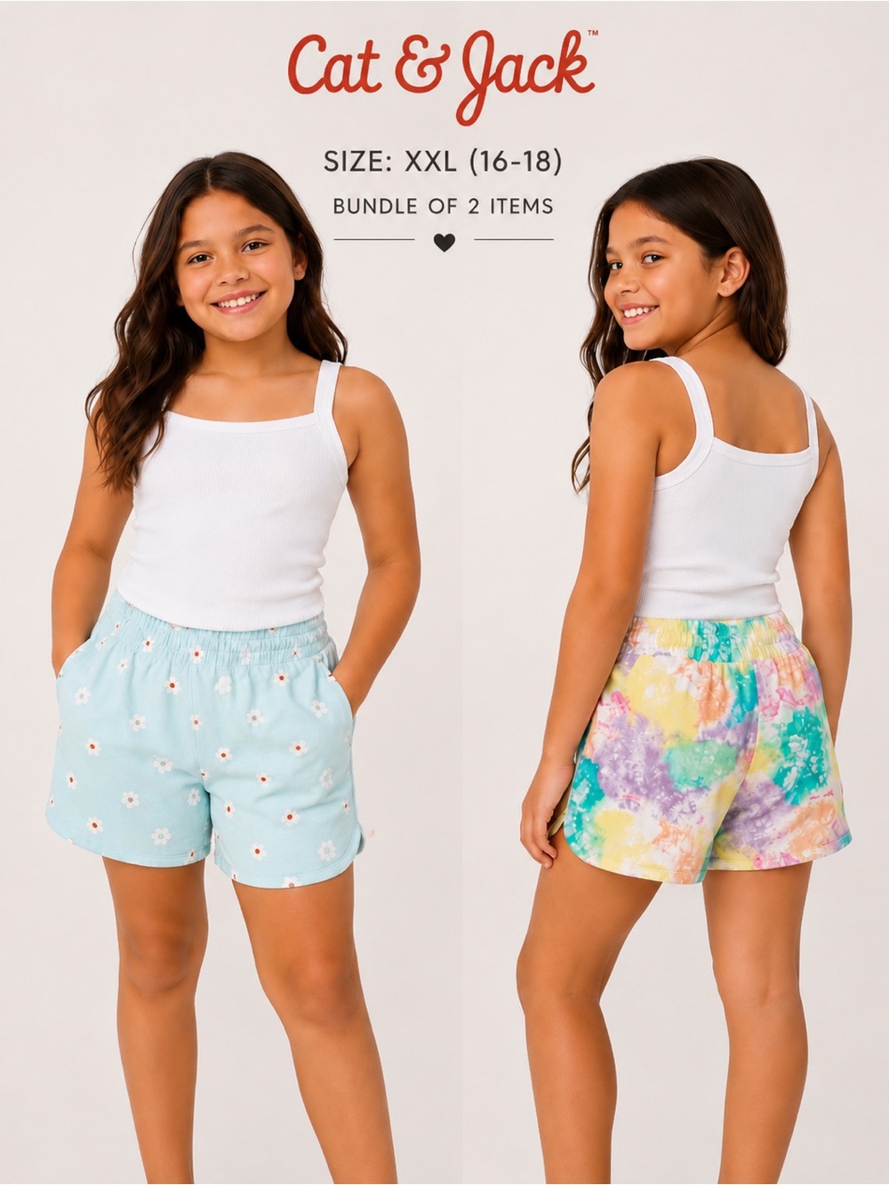 Cat & Jack Girls summer coastal Shorts Bundle
 Floral & Tie-Dye Set of 2/(16-18)